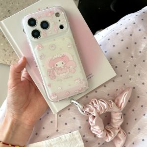 Sanrio | Fashion Cute Cartoon Melody Phone Case With Wristband for iPhone 17 16 15 Pro 15 16 Pro 15 Pro Max 17 Pro Cover Shockproof Funda