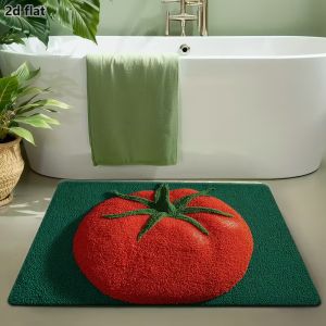 VIKAMA 3D Stereo Tomato Pattern Bathroom Mat Non Slip Easy Care Water Absorbent Shower Room Floor Mat Bathroom Home Decor