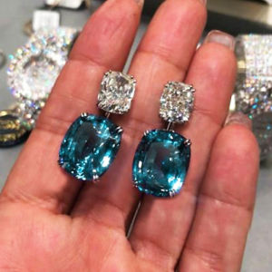 Huitan Blue/White Cubic Zirconia Dangle Earrings Brilliant Womens Accessories Silver Color Luxury Fashion Wedding Party Jewelry