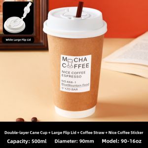 Disposable Coffee Cup Double Layer Kraft Paper Cup Tea Hot Drink Paper Cup with Lid for Takeaway Business Use Packaging Cup