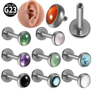 1PC G23 Titanium Round Onyx Quartz Stone Amethyst Labret Ear Helix Cartilage Internal Thread Body Piercing Jewelry
