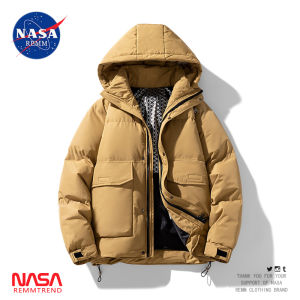 NASA Joint Name Pure Color Hooded down Jacket Mens Winter 2023 New Arrival K-style Thickened White Duck down Puffer Jacket Coat