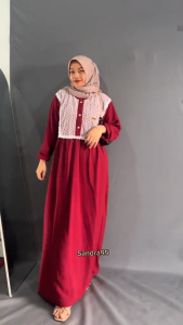 ( Bayar di tempat) Maxi Dress Brukat Gamis Wanita Renda Jumbo Busui Tali Samping