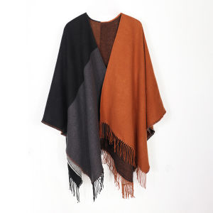Ruifeng Multi-Functional European and American Black Gray Orange Graphic Faux Cashmere Warm Thickened Air-Conditioned Room Cloak Split Talma