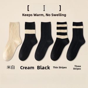 JIAZINI | Womens Woolen Fleece Lined Thick Mid-calf Long Socks Warm Sleepwear Winter Essential Breathable Moisture-wicking Solid Color
