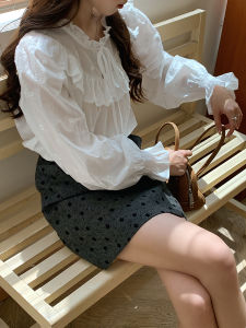 Sweet Lace Trim White Shirt Women Early Autumn Korean Style Loose Versatile Embroidered Hollow Top Cotton Long Sleeve Button up