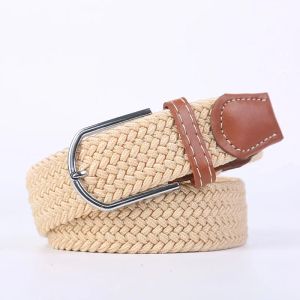 107/120/130cm Female Casual Knitted Pin Buckle Women Belt Woven Canvas Elastic Expandable Braided Stretch Jeans Belts for Men