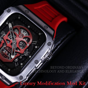 JANSIN สายเข็มขัดรัดข้อมือสแตนเลสสําหรับ apple watch 45mm 44mm Metal Case 316L สายนาฬิกาข้อมือโลหะ แบบเปลี่ยน i Watch Series 8 7 6 5 4 SE Luxury Modification Mod Kit Rubber Strap