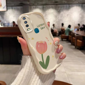 Vivo Y3 Y3S Phone Case Womens Minimalist Protective Cover Tulip Painting Silicone Soft Shell Full Protection Cute Anti-Fall