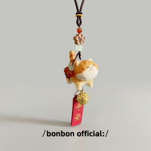 Hand Carved Fat Orange Cat Car Hanging Ornament Creative Cute Gift Automobile Rearview Mirror Decoration Weaving Pendant