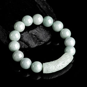 TIMESWIND Natural Jade Light Green Beaded Pattern Curved Strip Men Bracelet with Certificate