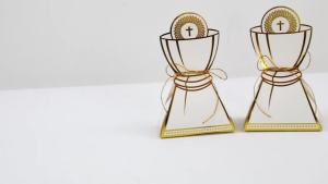 12 Chiếc Christening Lễ Rửa Tội Chén Thánh Chủ Đề Giấy Kẹo Hộp Đựng Đồ Ăn Có Dây Tắm Cho Bé Tặng Đồ Dùng Có Thể Gập Lại 8x5x13cm
