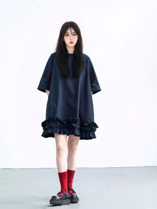 Cảm Giác Cao Cấp Sang Trọng Đầm Tay Ngắn Cho Nữ Mùa Hè Phong Cách Mới Hàn Quốc Dáng Rộng Giảm Béo Áo Thun Váy Cảm Giác Lười