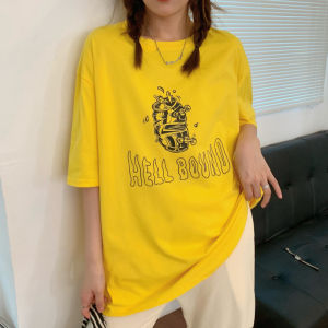 Chic Summer Cotton Short Sleeve Womens T-shirt Loose Fit Korean Style Half Sleeve Design Slimming Top Comfortable round Neck