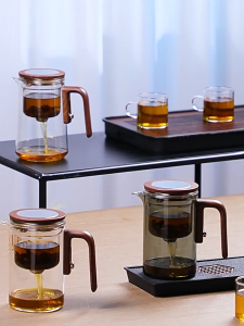 muduan Water Separation Glass Teapot Glass Teapot with Wooden Handle Handmade Glass Teapot with Infuser and Wooden Handle Perfect for Brewing Tea Drip-free Spout Ideal