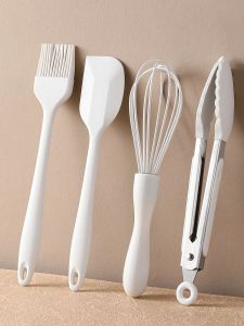 SHENJIU | 4 Cái/bộ Bộ Dụng Cụ Làm Bánh Bằng Silicon Kèm Thìa Kem Bánh Dụng Cụ Cạo Trứng Bàn Chải Dầu Nướng Kẹp Thực Phẩm - Phụ Kiện Tiện Ích Nhà Bếp