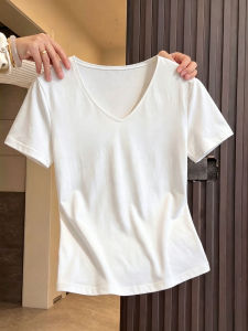 YAYANGREN | White Shoulder T-Shirt Women Slimming V-Neck Design Summer Outwear