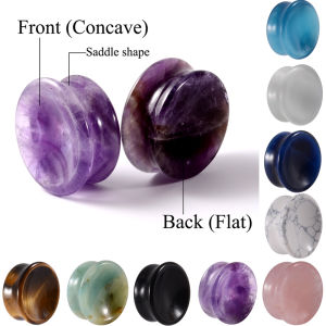 1Pair New Design Amethyst Tiger Cat Eye Howlite Crystal Stone Concave Ear Plug Double Flare Solid Gauge Piercing Jewelry