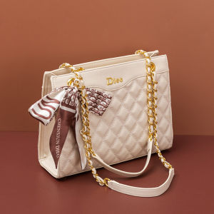 กระเป๋าถือผู้หญิงหนังแท้ไนลอนสายโซ่แขนใหญ่ ความจุขนาดใหญ่ กระเป๋าสะพายไหล่ข้างเดียวสำหรับการเดินทาง กระเป๋าถือทรงสี่เหลี่ยมลายทาง