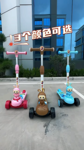 Kids Scooter Adjustable 3-Level Height Skuter Budak Foldable With Flash Light Music Wheels Balance Scooter Basikal Children’s Scooter