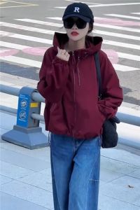 SHIMO | Korean Style Loose Casual Womens Short Hooded Jacket