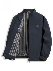 ROMON | Lormen Mens Casual Jacket Stand Collar Windproof Autumn Spring Style Zipper Sleeve Fashion Urban Commute Polyester Fiber