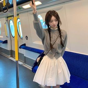 กระโปรงทรงเอเอวสูง 3 ชั้น สีขาว สำหรับผู้หญิง ฤดูใบไม้ผลิและฤดูใบไม้ร่วง สไตล์เกาหลี ระบายอากาศได้ดี ความยาวครึ่งแข้ง กระโปรงทรงบัลเล่ต์