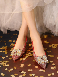 Josiny | Red Wedding Shoes for Bride Autumn New Pointed Heel