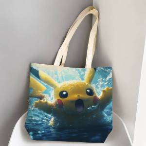 Bandai | Pokemon Anime Artwork Collection Storage Bags Tote Bag Travel Summer Beach Shoulder Bag Reusable Grocery Shopping Bag Anime
