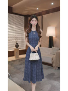 DENGLIULIU | Đầm Maxi Hoa Văn Phong Cách Trung Quốc Cổ Điển Màu Xanh Đinh Hình Eo