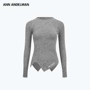 ANN ANDELMAN | Spring New Design Batwing Sleeve Irregular Hem Diamond Pattern Knit Sweater