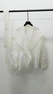 TWOTWINSTYLE Vintage Organza Women Blouse Lapel Collar Lace Up Bow Lantern Long Sleeve Hit Color Shirt Female Fashion 2024