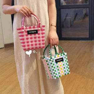 New Casual Chiang Mai Woven Bag Beach Handbag Womens Handbag Popular Color Block PVC Medium Size Versatile Daily Use