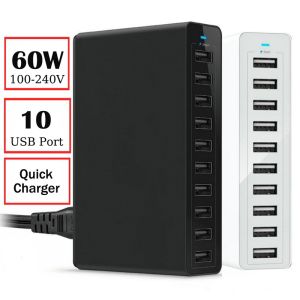 10 Ports Multi USB Charger Station 60W Quick Fast Charging Dock Wall Charger with Cable for Universal Mobile Phones