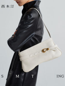 White Caviar Leather Baguette Bag Underarm Bag Elegant Casual Style Zipper Closure Single Strap Youth Suitable Leisure Bag