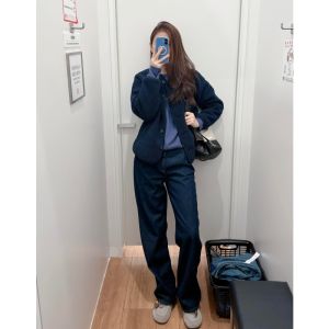 Long Straight Leg Jeans Womens High Waist Slimming Washed Floor-Length Drapey Denim Blue Casual Comfortable Straight Fit