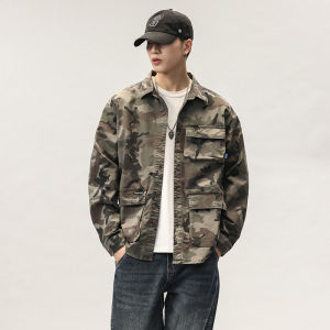 Trendy Loose Long Sleeve Casual Shirt for Men Autumn Winter Fashion Camouflage Workwear Jacket Youth Popular Style