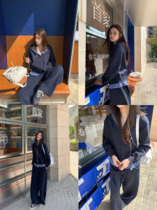 NIHAOKANONG | Bộ 2 Món Áo Hoodie Nỉ Bông Có Mũ và Quần Sweatpants Họa Tiết Thu