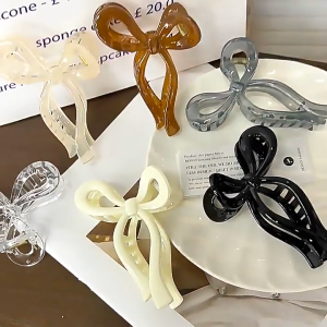 Jepitan Rambut Premium Glossy Bentuk Pita Transparent Hologram Jedai Elegan Ribbon Hairclaw Aesthetic Style