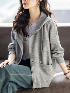 Casual Hoodie Womens Short Jacket Autumn Spring New Style Large Size European Goods Hot Sale Autumn Clothes round Neck Design