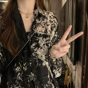 WANGGONGZHU | Princess Wang Summer 2023 Long Sleeve Chiffon Casual Loose Womens Shirt Water-Media Print Sun-Protective Open Cardigan Outerwear