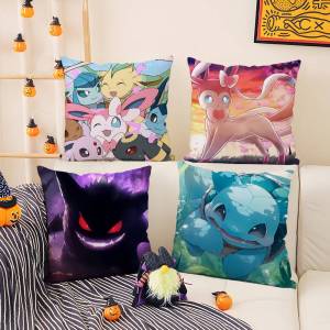 Bandai | Pokemon Adventure Team Anime Plush Pillow Cover Soft Short Plush Cushion Cover For Sofa Bedroom Living Room Decor Gift