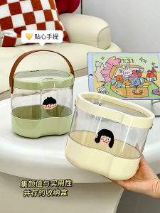 Narrow Desktop Trash Can with Lid Bedroom Office Paper Basket Mini Storage Bucket round Shape Press Open Type Garbage Can