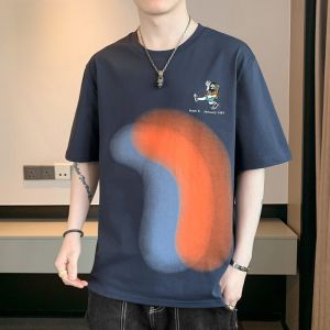 ROMON | Áo thun cotton nguyên chất tay ngắn mùa hè thoáng khí thường ngày in họa tiết cổ tròn thương hiệu thời trang nam áo phông