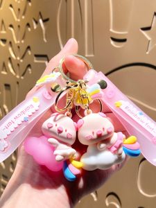 Cute Rainbow Piglet Keychain Car Key Holder Couple Matching Bag Accessory Creative Gift PVC Material Loveable Piggy Charm