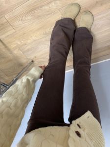 High Waist Bell Bottom Jeans Womens Coffee Color Slim Fit Long Size 180 Denim Pants Straight Leg Trousers for Ladies