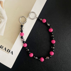 Tourist Travel Crossbody Mobile Phone Strap Handheld Chain Shoulder Bag Holder Acrylic Material Short Length Black And Pink Contrast