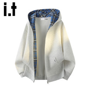 izzue | American Simple Plaid Hooded Loose Cardigan