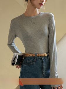 Miiow | Close-Fitting Long Sleeve T-Shirt for Women Round Neck Right Shoulder Fleece Modal Underwear