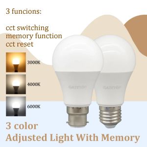 5pcs Wall Switch CCT E27 B22 Bulb 3 Color Temperature AC220V 110V 18W 24W Memory Function Color Temp Reset Light for Bedroom